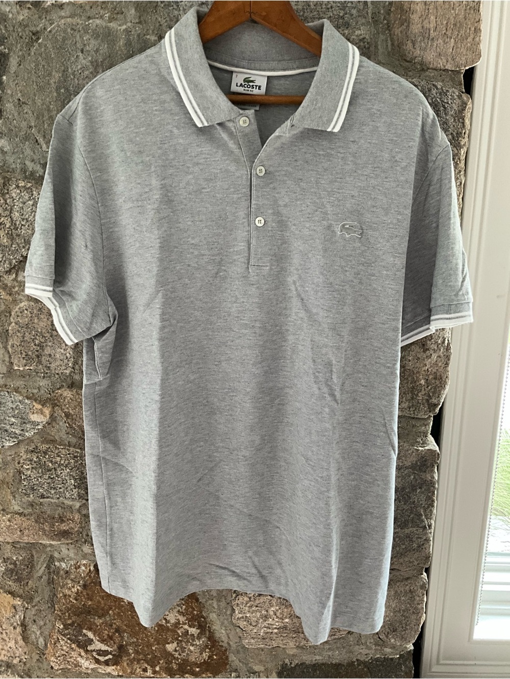 Lacoste Men’s Light Gray Polo with White Trim